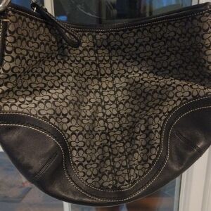 Coach Black and Gray Hobo Bag with Signature Monogram